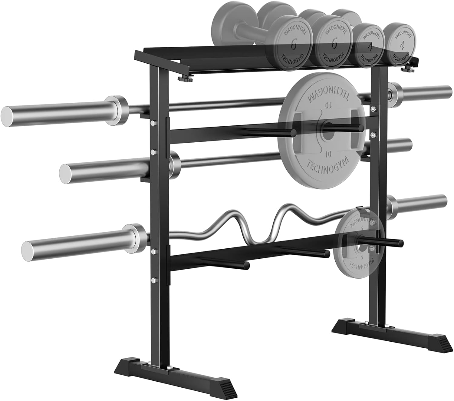 Home Gym Weights - ชั้นวางเก็บน้ำหนักสำหรับฝึกความแข็งแรงที่บ้าน - วัสดุโลหะ สีดำ ดีไซน์กะทัดรัด
