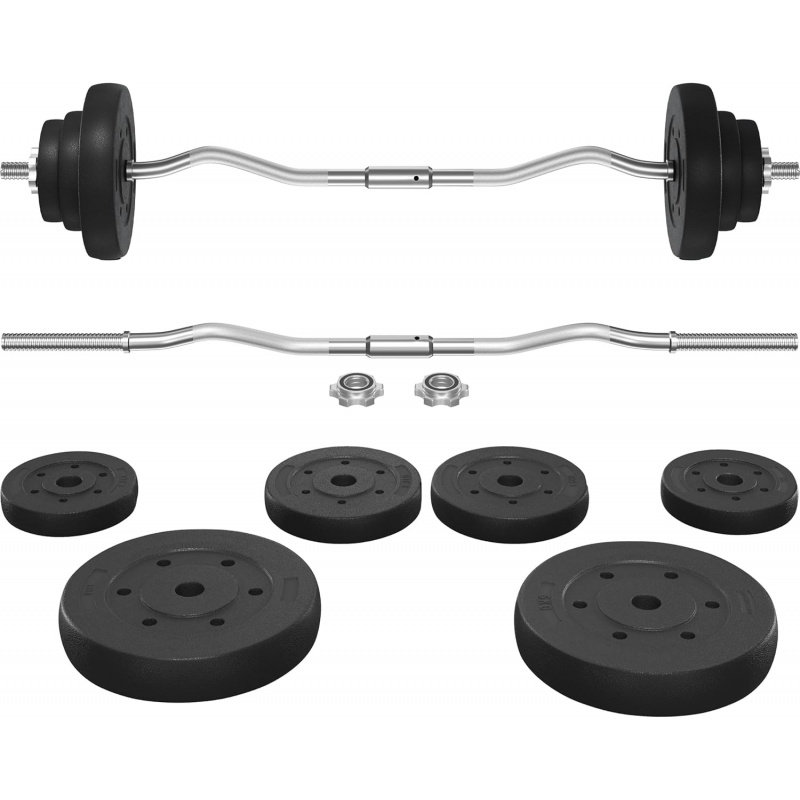 Barbell Curl Bar - ชุดบาร์เบล -บาร์เบลและน้ำหนัก (66LB, 55LB, 44LB) พร้อมโครเมียมและสีดำ