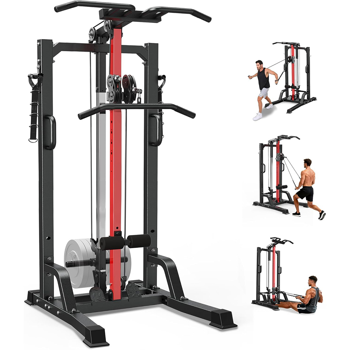 Home Gym Machine - เครื่องออกกำลังกายที่บ้าน Pooboo - ระบบสายพูลเล่ย์สูง/ต่ำสำหรับการฝึก Lat Pulldown,