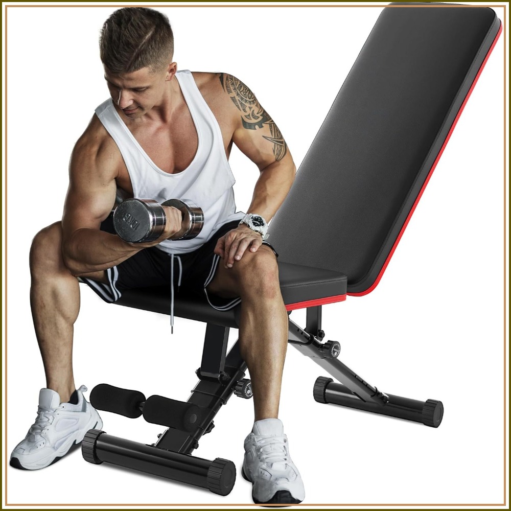 Home Gym Weights - ม้านั่งปรับน้ำหนักได้สำหรับการฝึกความแข็งแรงทั่วร่างกาย, ม้านั่งออกกำลังกายแบบพับได้พร้อมตำแหน่งปรับเอียงและราบ, รองรับน้ำหนักได้ 795 ปอนด์ สำหรับใช้ในบ้าน,
