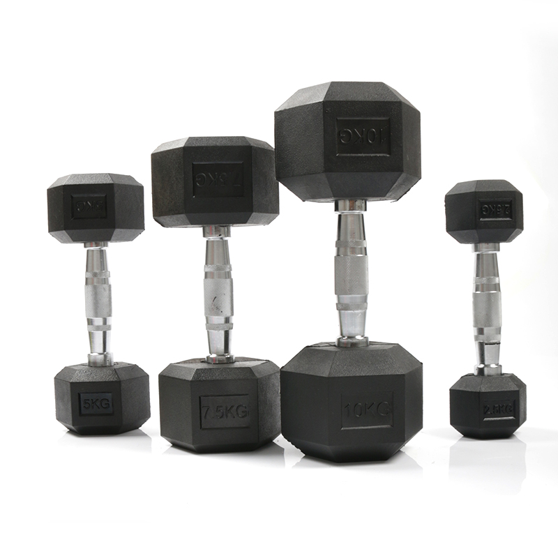 Home Gym Custom - ดัมเบลหุ้มยางรูปหกเหลี่ยมแบบกำหนดเองขายส่งจากโรงงาน อุปกรณ์ยกน้ำหนักสำหรับการฝึกซ้อมที่บ้านและยิมเชิงพาณิชย์ โปรโมชั่นส่งเสริมการขาย