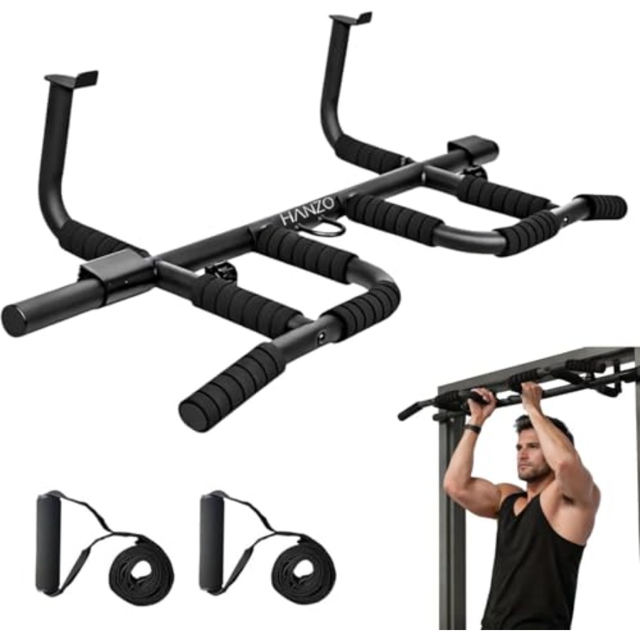Home Gym Pull Up - ชุดบาร์โหนติดประตูพร้อมสายรัดแบบแขวน บาร์โหนแบบหลายจุดจับ สำหรับออกกำลังกายที่บ้าน ไม่ต้องใช้สกรู บาร์ฝึกความแข็งแรง