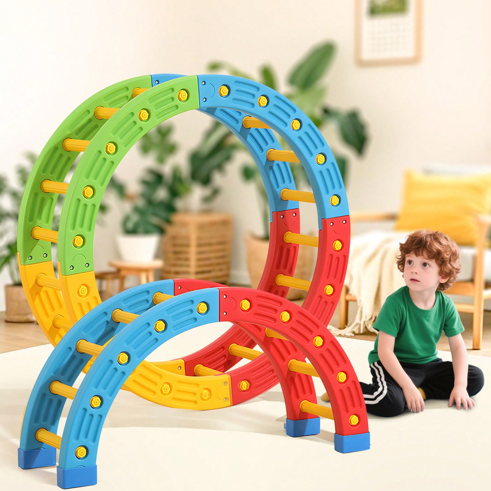 Home Gym For Kids - ของเล่นปีนป่ายสำหรับเด็กเล็กแบบพับได้ 2-in-1 รุ่น GCCSJ – แหวนโยกทรง