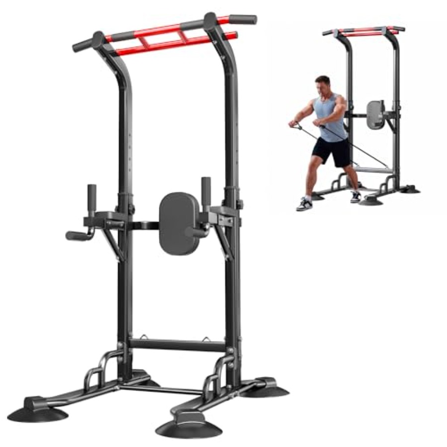Home Gym Pull Up - สถานีออกกำลังกายแบบดึงข้อและวิดพื้นที่บ้าน: โครงเหล็กสีดำ ปรับระดับได้ 12 ระดับ ใช้ได้หลากหลายฟังก์ชั่นสำหรับการฝึกความแข็งแรง